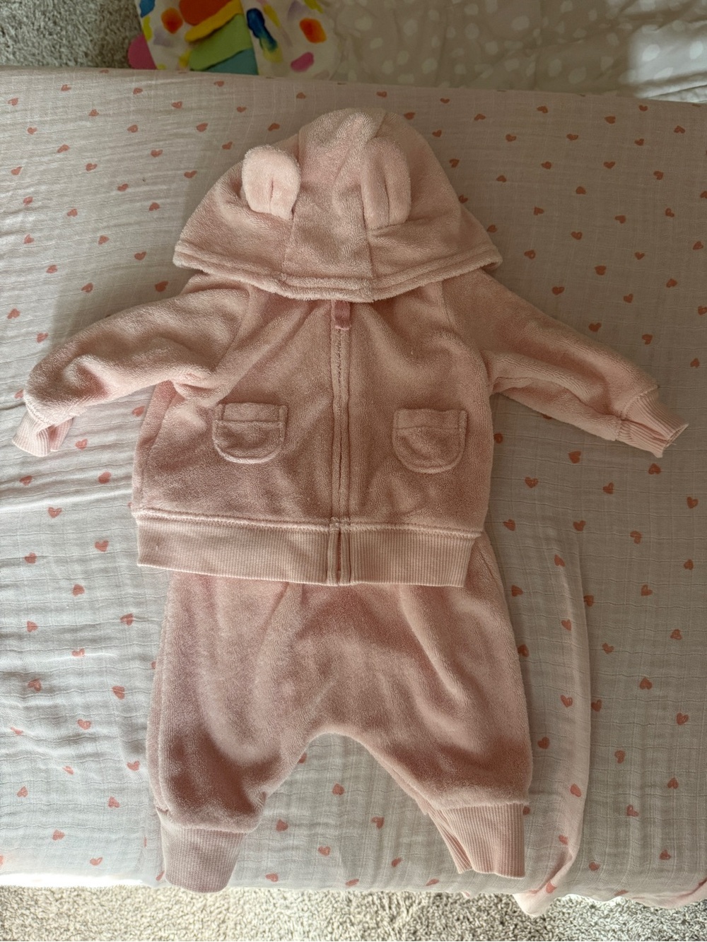 Carters Newborn Baby Pink Plush Hooded Two-Piece Set with Ear Hoodie